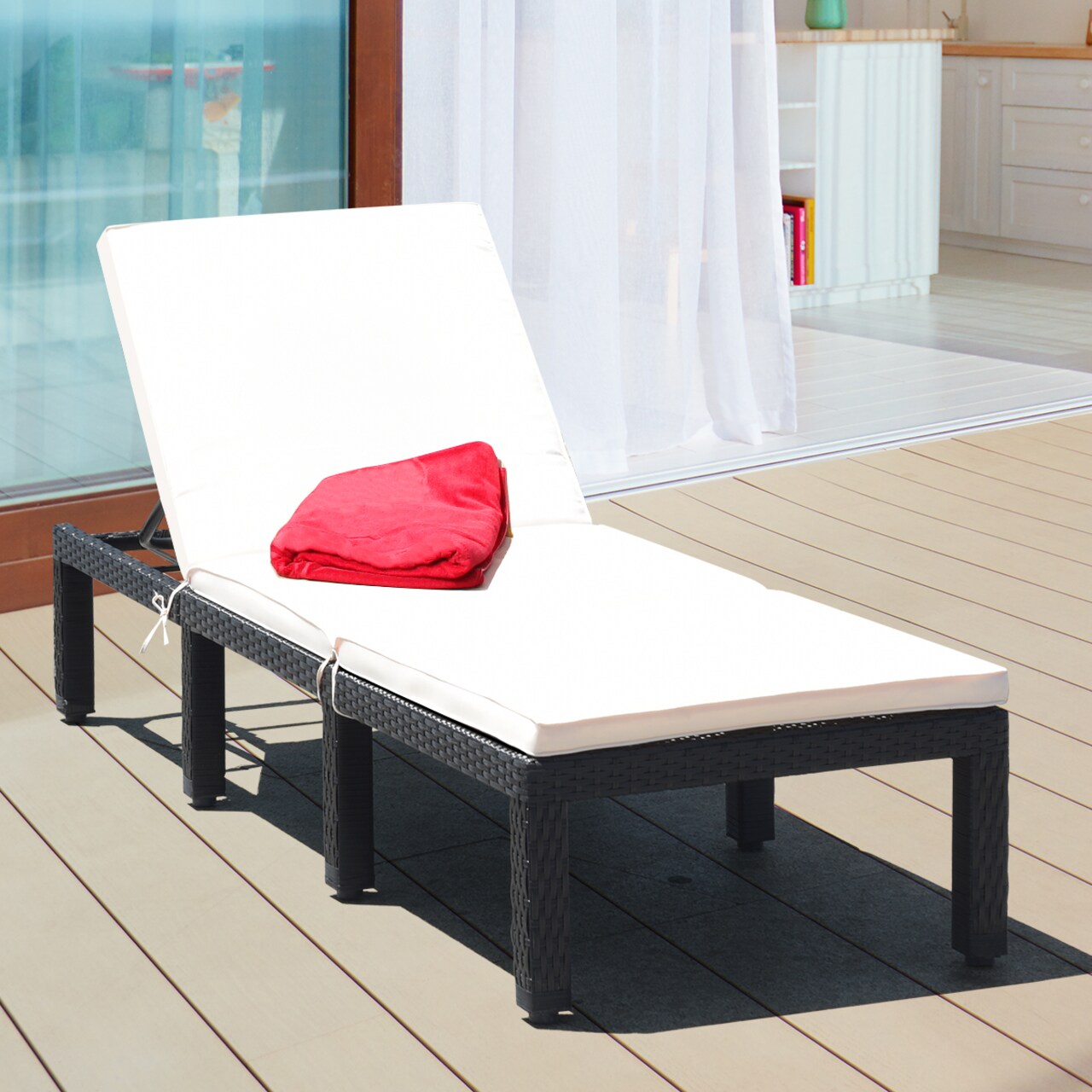 Costway Patio Rattan Lounge Chair Chaise Couch Cushioned Height Adjustable Pool Garden White